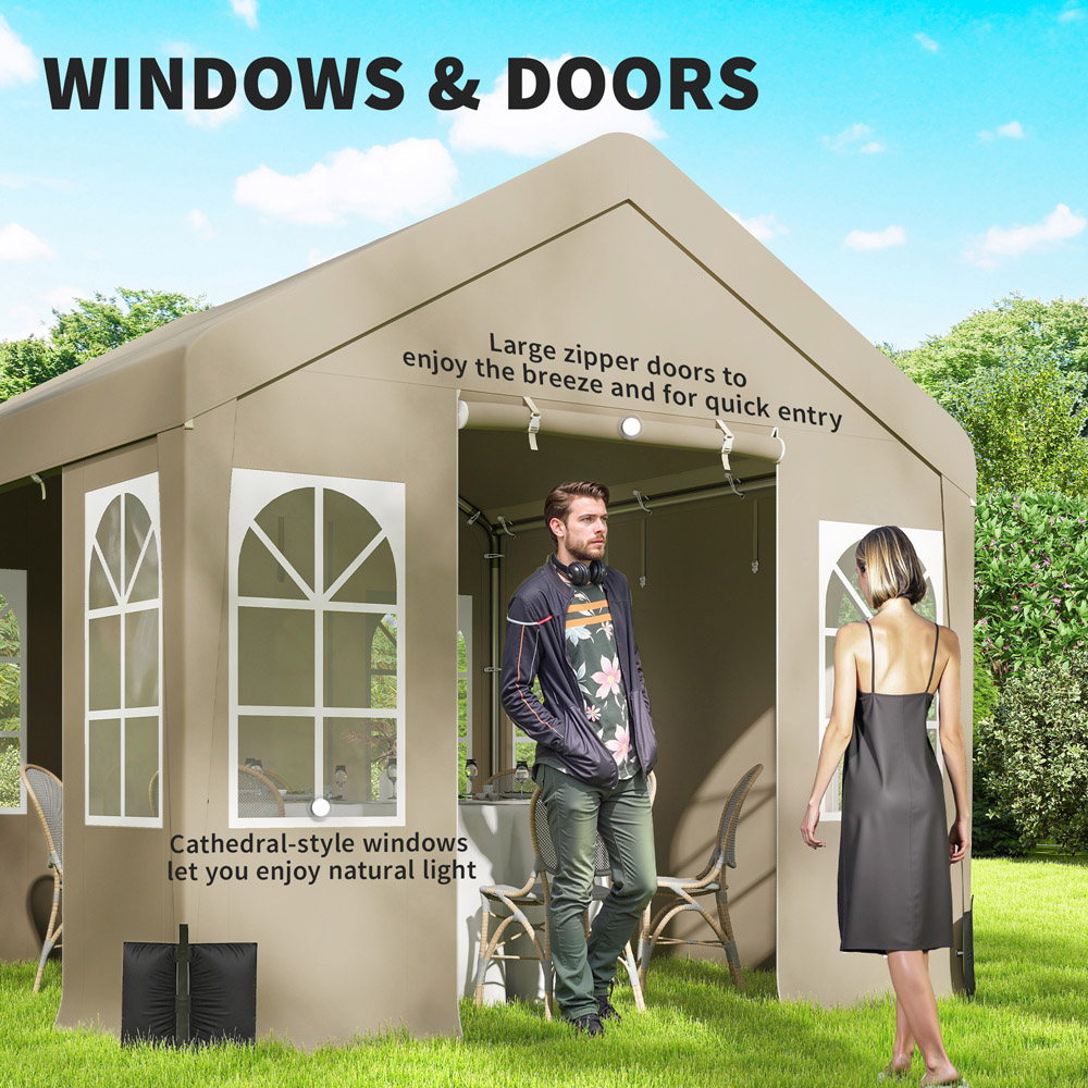 Outsunny 3 x 3m Beige Cathedral Style Gazebo with Sidewalls Image 5