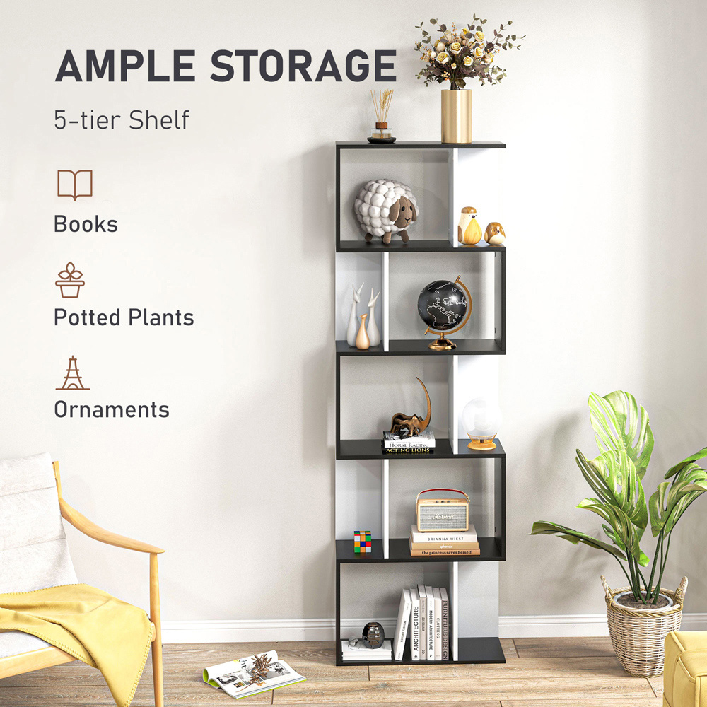 Portland 5 Shelf S Shape Black Bookshelf Image 4
