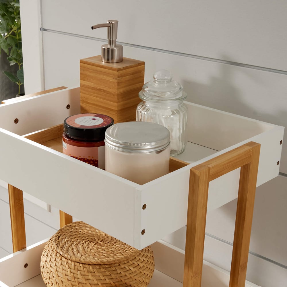 Home Source Oxford 4 Shelf White Bamboo Bathroom Trolley Image 3
