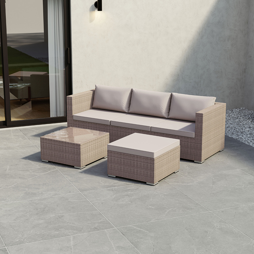 GARDEN VIDA Hampton 4 Seater Natural PE Rattan Garden Corner Lounge Set Image 8