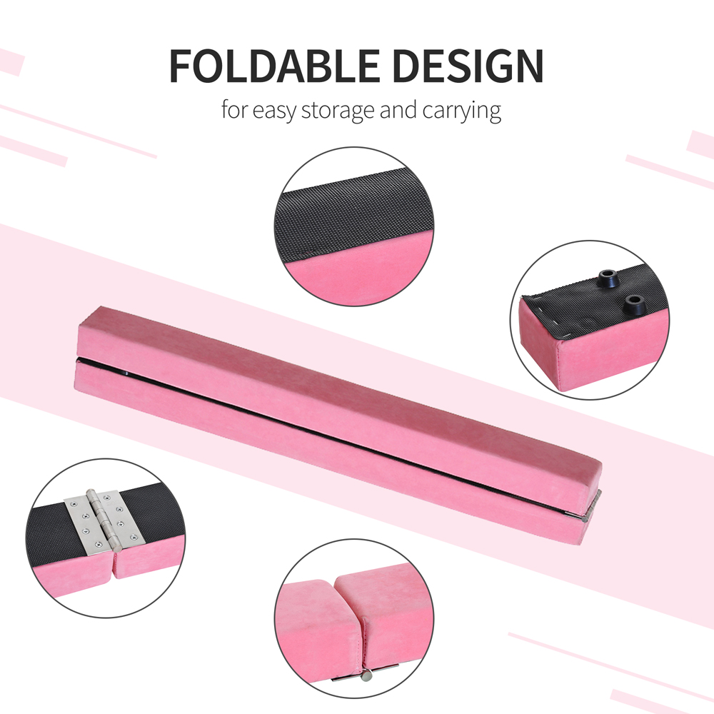 HOMCOM Suede Pink Foldable Gymnastics Balance Beam 240cm Image 5