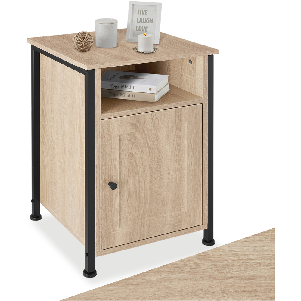 Tectake Blackburn Single Door Single Shelf Sonoma Oak Bedside Table Image 2