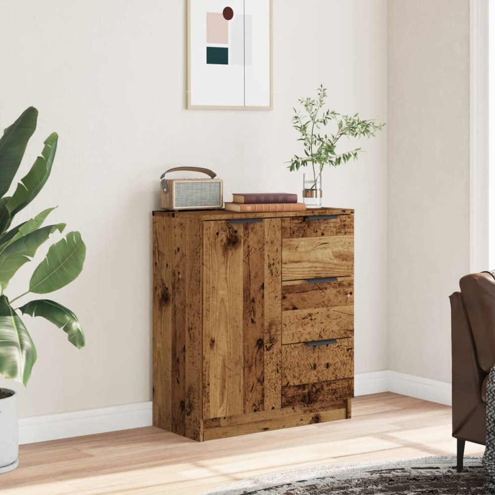 vidaXL Single Door 3 Drawer Old Wood Sideboard Image 7