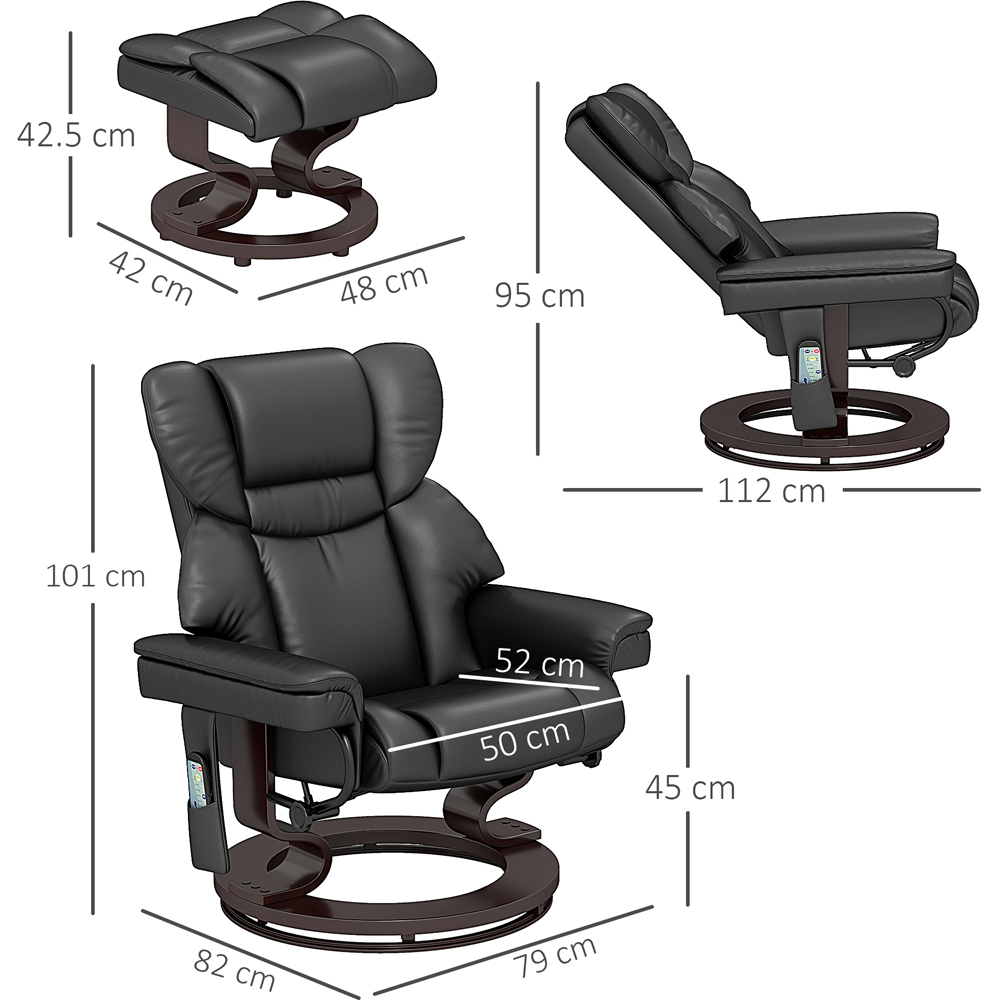 Portland Black Massage Recliner Chair with Footstool and Adjustable Backrest Image 9