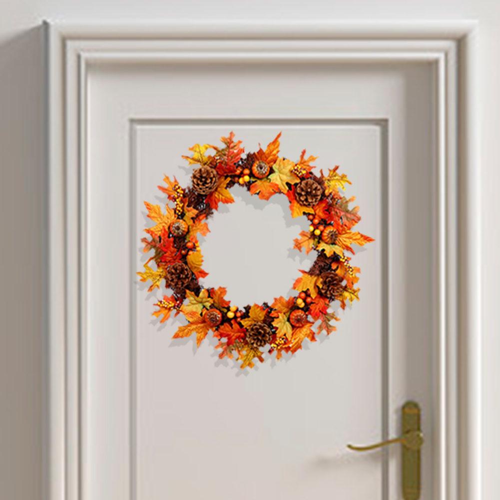 Living and Home Artificial Maple Leaf Wreath with Pumpkins 60cm Image 5