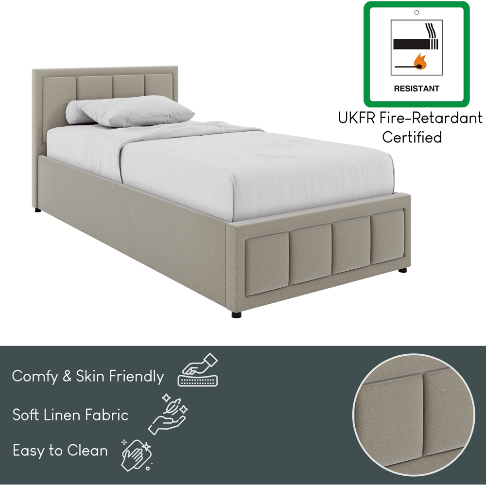 VIDA DESIGNS Vanita Single Beige Linen Ottoman Bed with Padded Headboard Image 7