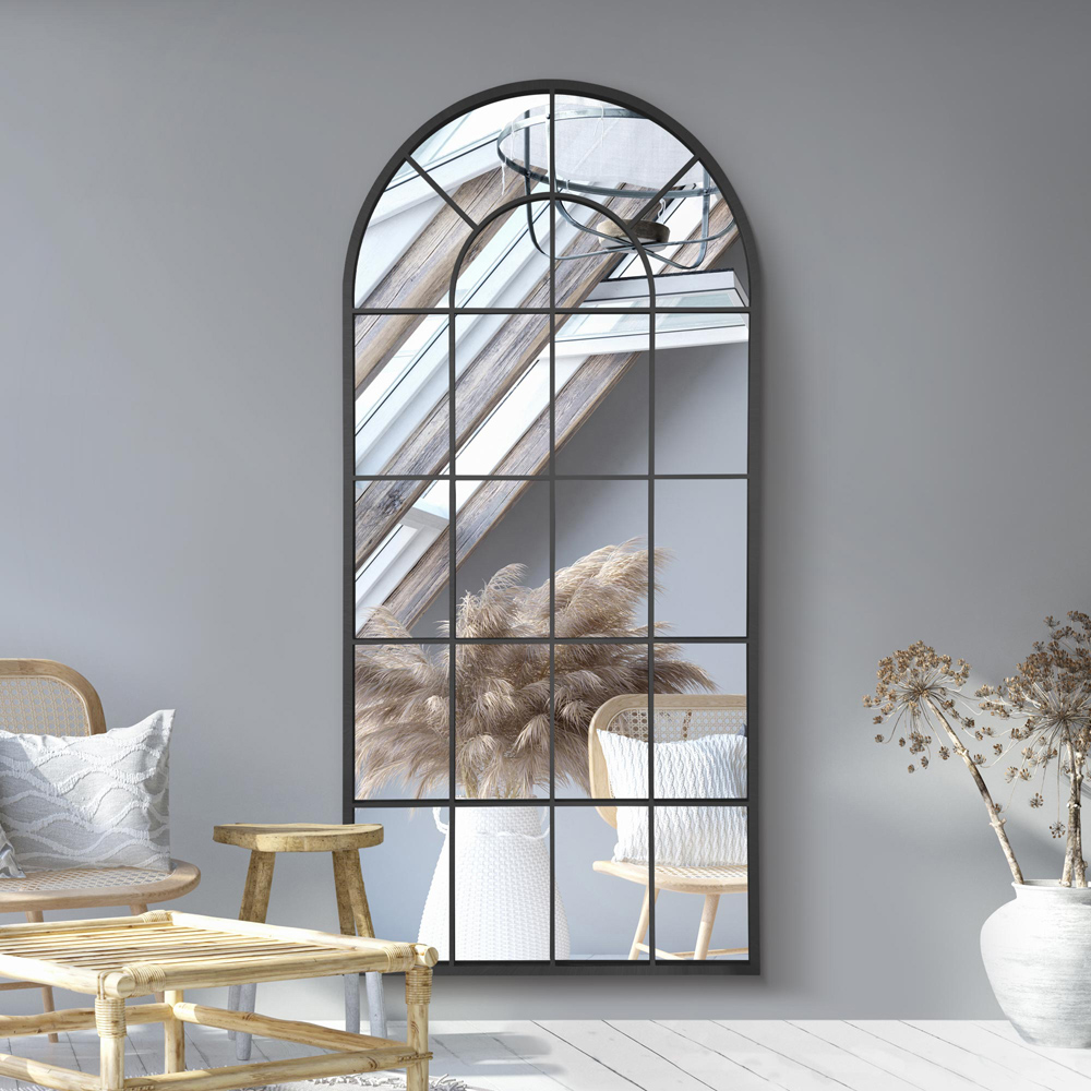 The Arcus Black Arched Window Leaner Wall Mirror 180 x 85cm Image 2