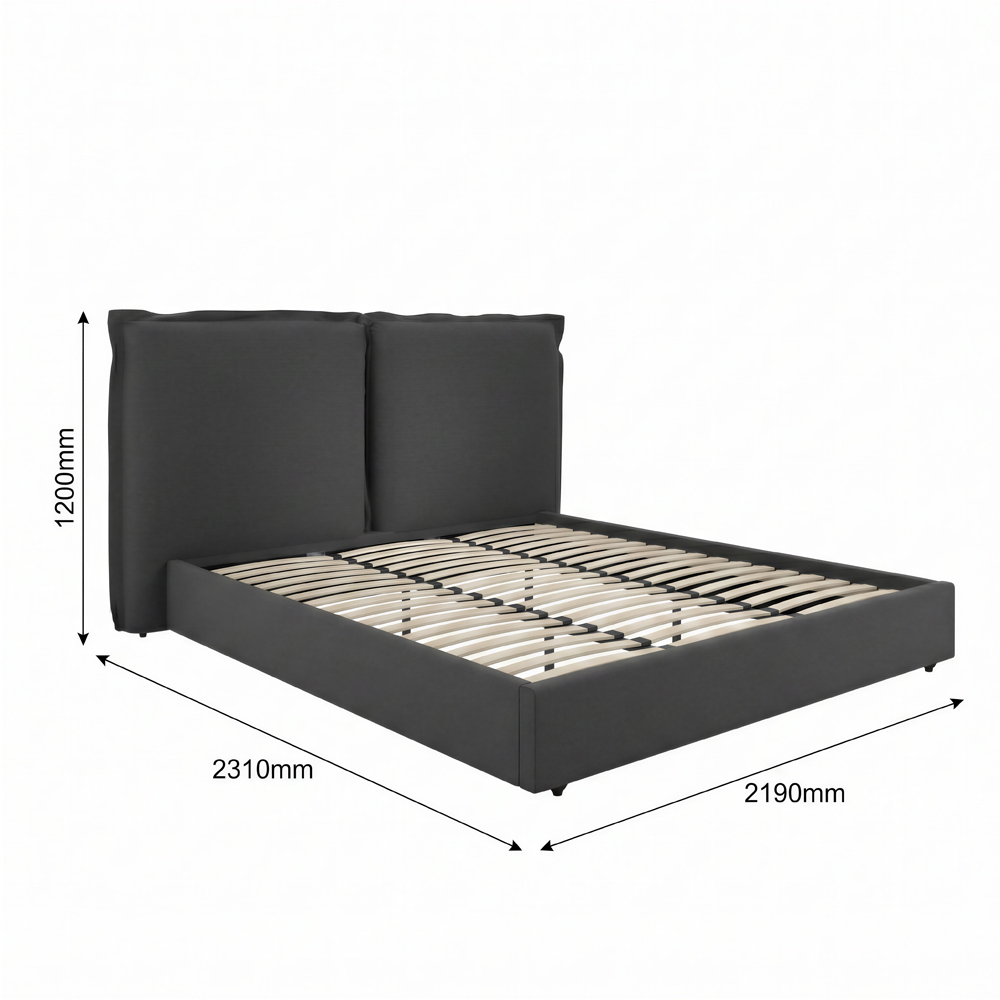 LPD Home Sunday Deep Grey Super King Size Linen Blend Fabric Bed with Pillow-Style Headboard Image 7