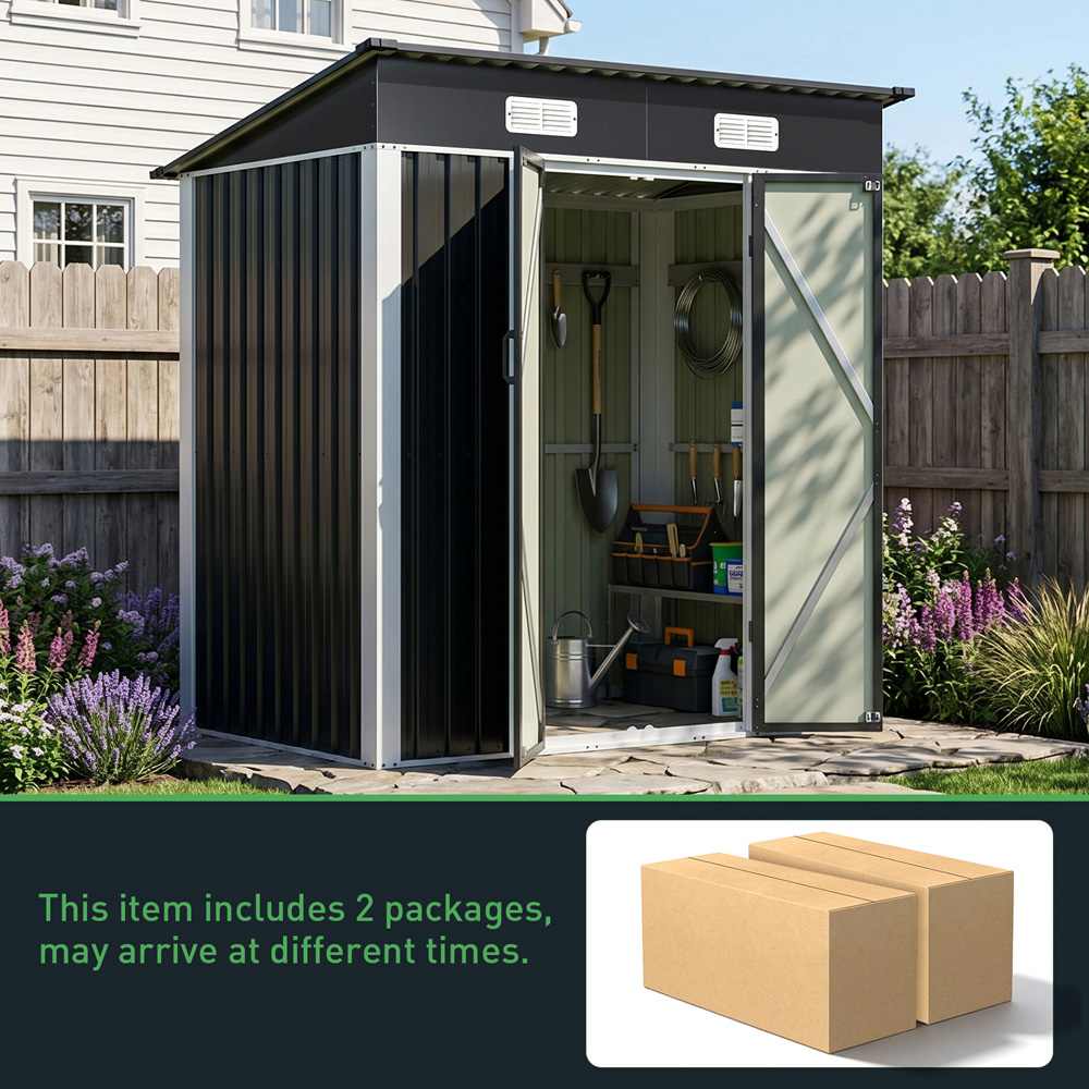 Living and Home 6 x 4ft Black Pent Quick Assembly Metal Garden Storage Shed Image 5