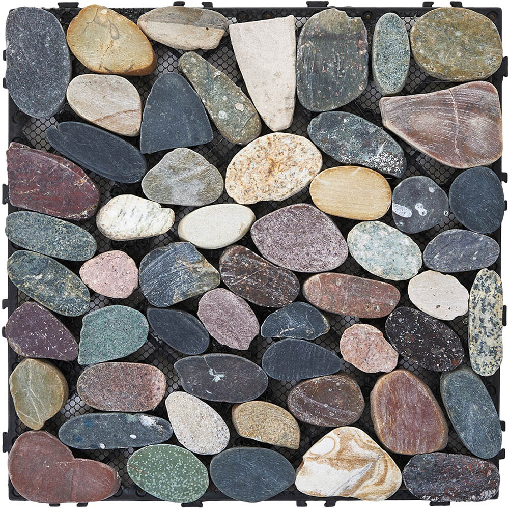 Living and Home Multicolour Non Slip Faux Natural Pebble Interlocking Floor Tile 6 Pack Image 1