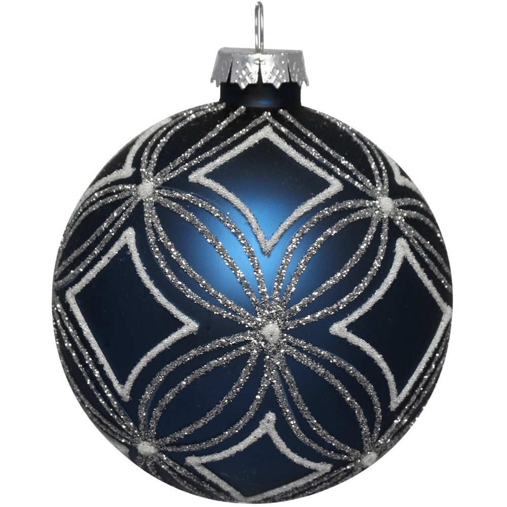 Matte Navy Glitter Pattern Bauble Image 3