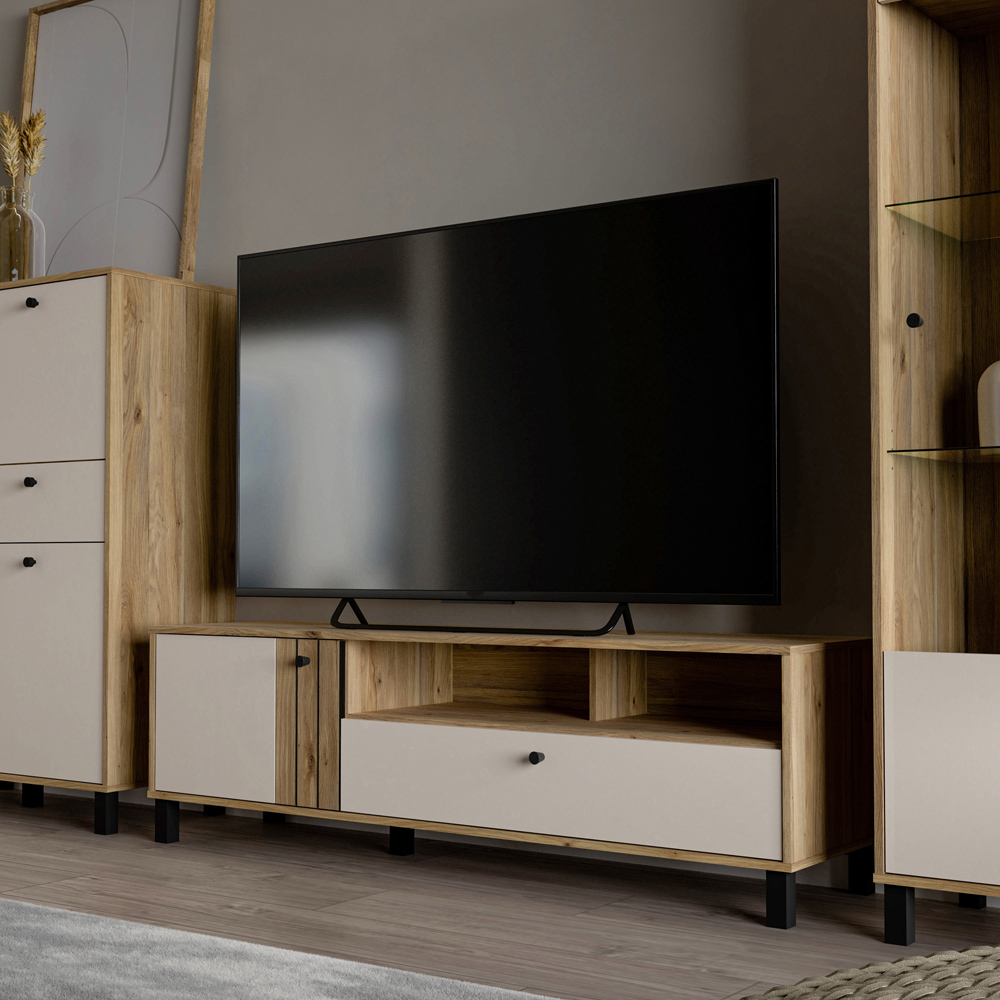 Florence Grafton Single Door Single Drawer 2 Shelf Cream and Oak TV Unit Image 7