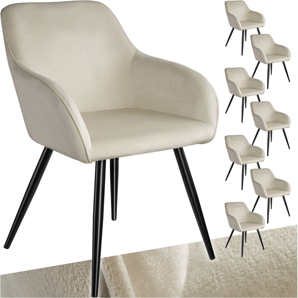 tectake Marilyn Set of 8 Cream and Black Velvet Look Padded Dining Chairs Image 2