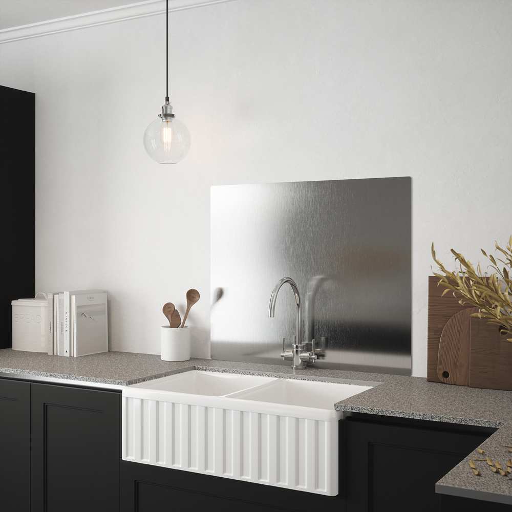 Metallico Brushed Silver Stainless Steel Kitchen Splashback 90 x 75 cm Image 3