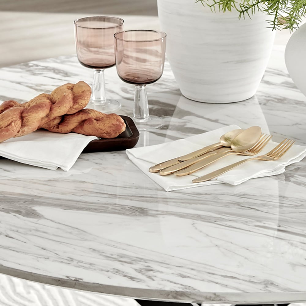 Furniturebox Arona Kensington Marble Effect 6 Seater Round Dining Set White Black and Grey Image 5