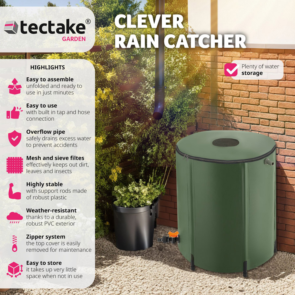 tectake Green Foldable Water Butt with Tap 200L Image 6