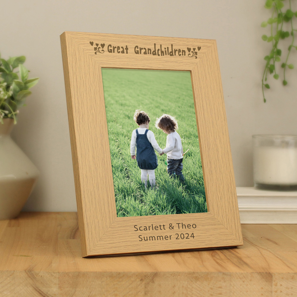 Personalised Memento Great Grandchildren Oak Finish Photo Frame 5 x 7inch Image 2