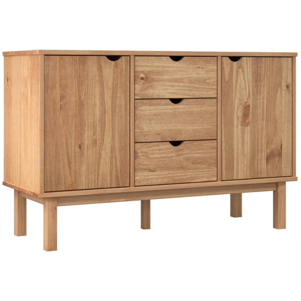 vidaXL 2 Door 3 Drawer Brown Pine Wood Sideboard Image 2