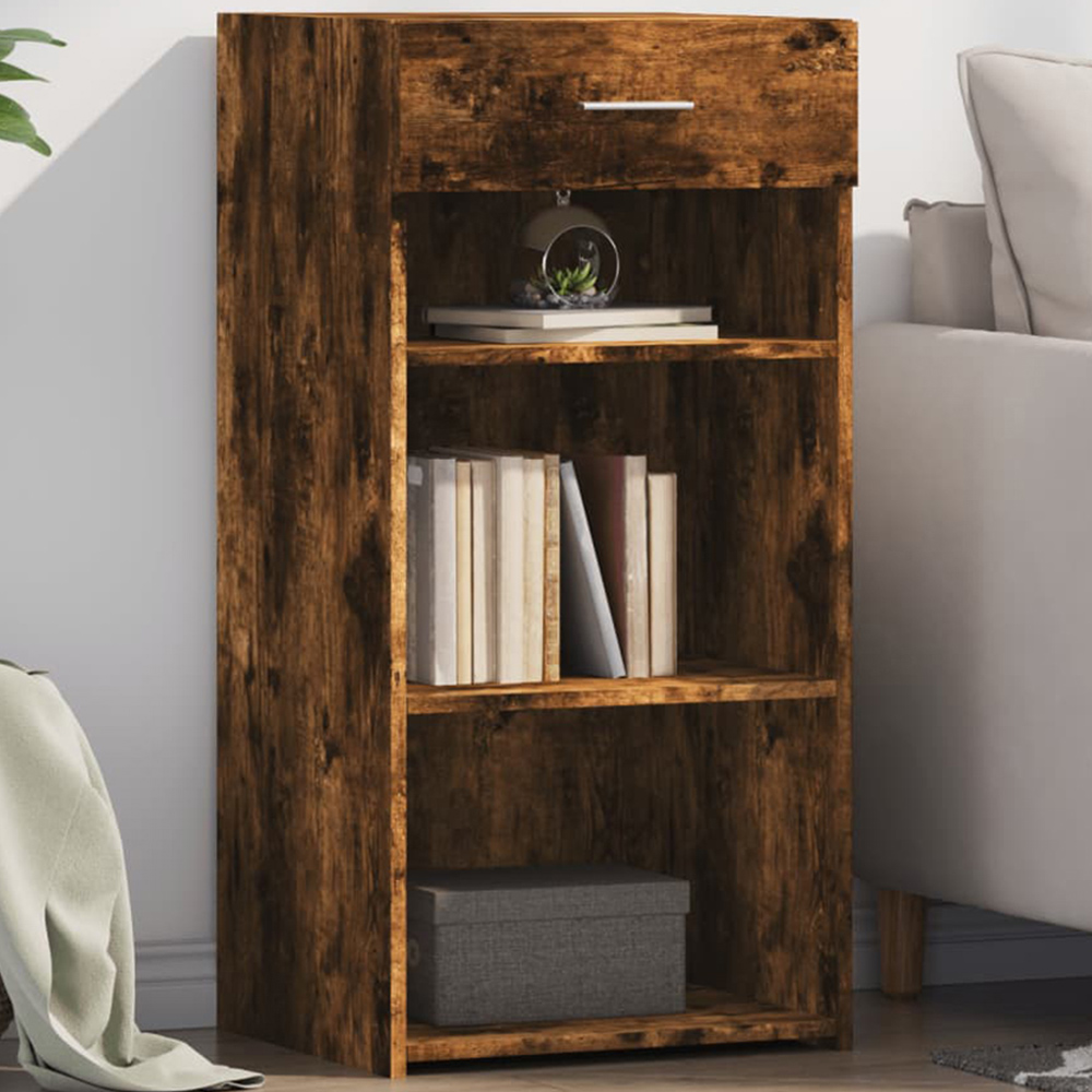 vidaXL Single Drawer 3 Shelf Smoked Oak Sideboard Image 1