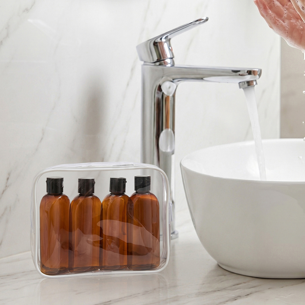 Living and Home Brown Travel Bottle Set with Storage Bag 100ml 4 Pack Image 2