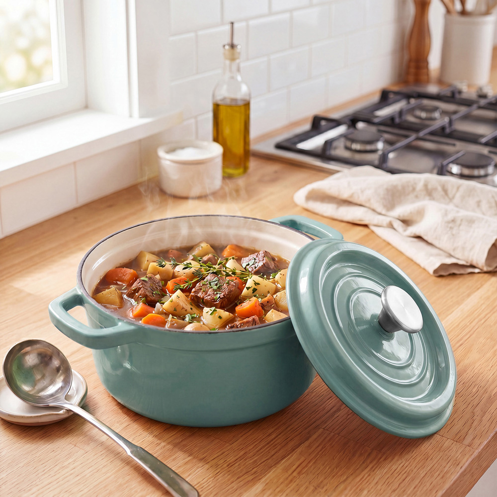 Living and Home 2L Emerald Green Enamelled Cast Iron Dutch Oven Image 7