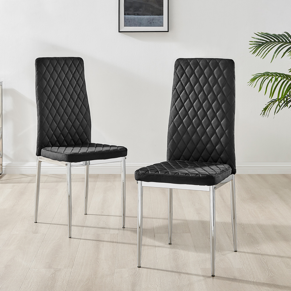 Furniturebox Lucia Valera 4 Seater Dining Set Grey Gloss Black and Chrome Image 3