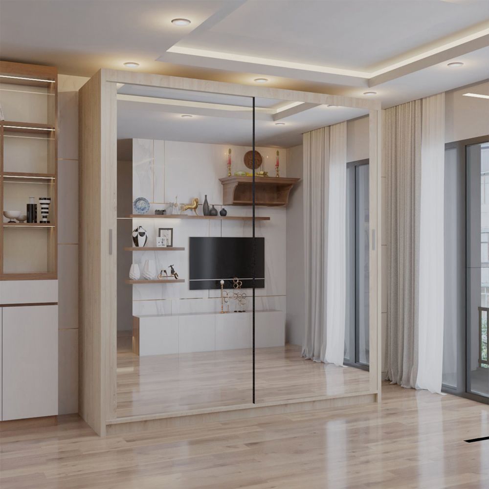 Sliding Wardrobes 4U 2 Sliding Door Oak Full Length Mirrored Wardrobe 120cm Image 3