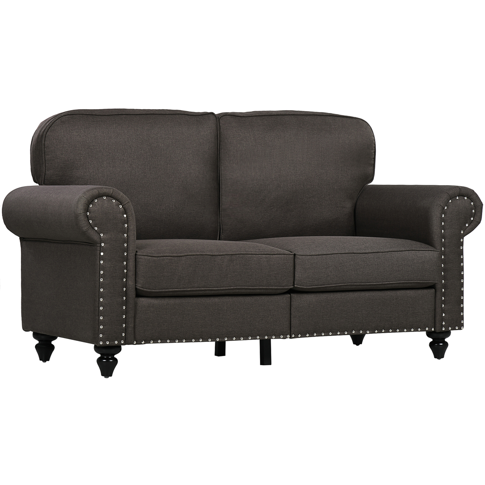 HOMCOM 2 Seater Brown Fabric Accent Chair with Nailhead Trim Rolled Arms Image 2