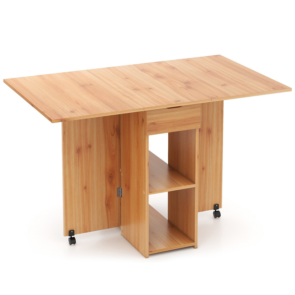 Costway 4 Seater Foldable Dining Table with Wheels Natural Image 2