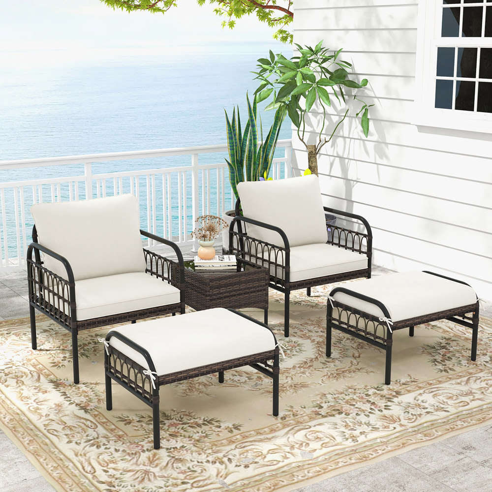 Costway 2 Seater White Ottoman Patio Conversation Set Image 3