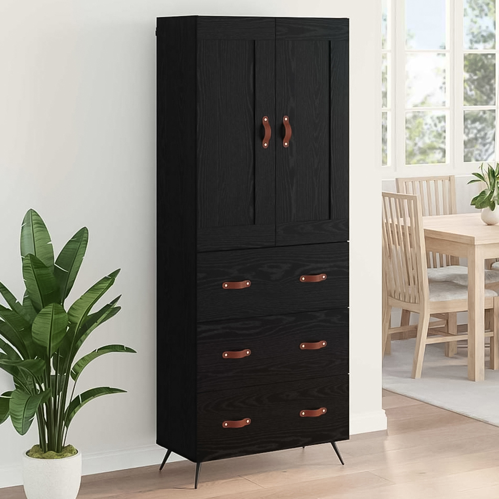 vidaXL 2 Door 3 Drawer Black Oak Sideboard Image 1