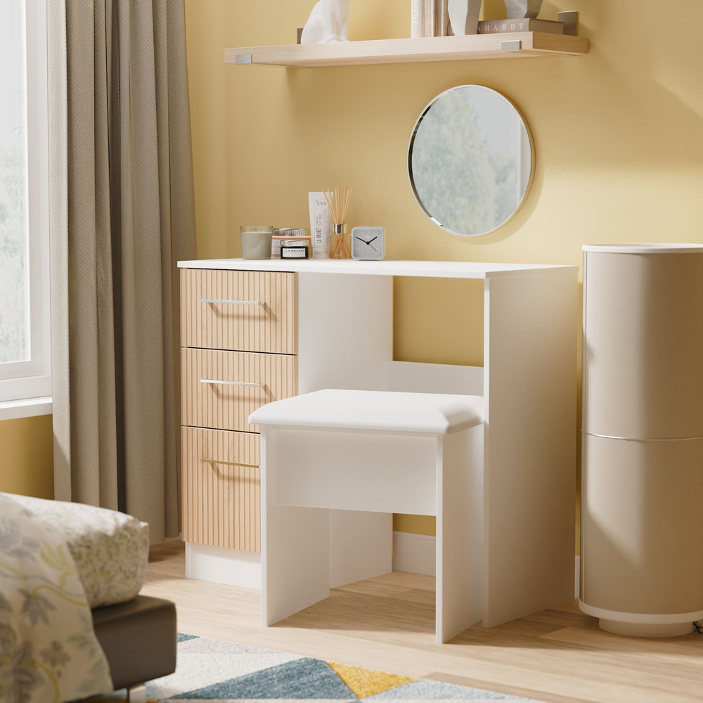 Crowndale Worcester 3 Drawer Slatt Effect and White Vanity Table Ready Assembled Image 7