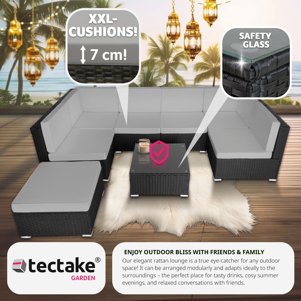 tectake Venice 7 Seater Black and Grey Outdoor Sofa Set Image 7