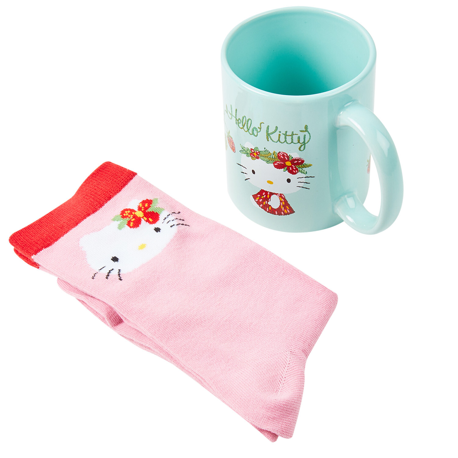 Strawberry Hello Kitty Mug and Sock Set Blue and Pink Image 4