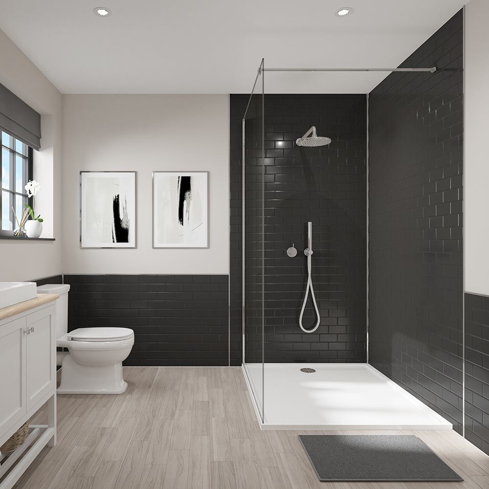 Wetwall Black Gloss Composite Tile Bathroom Wall Panel 1220 x 2440mm Image 1