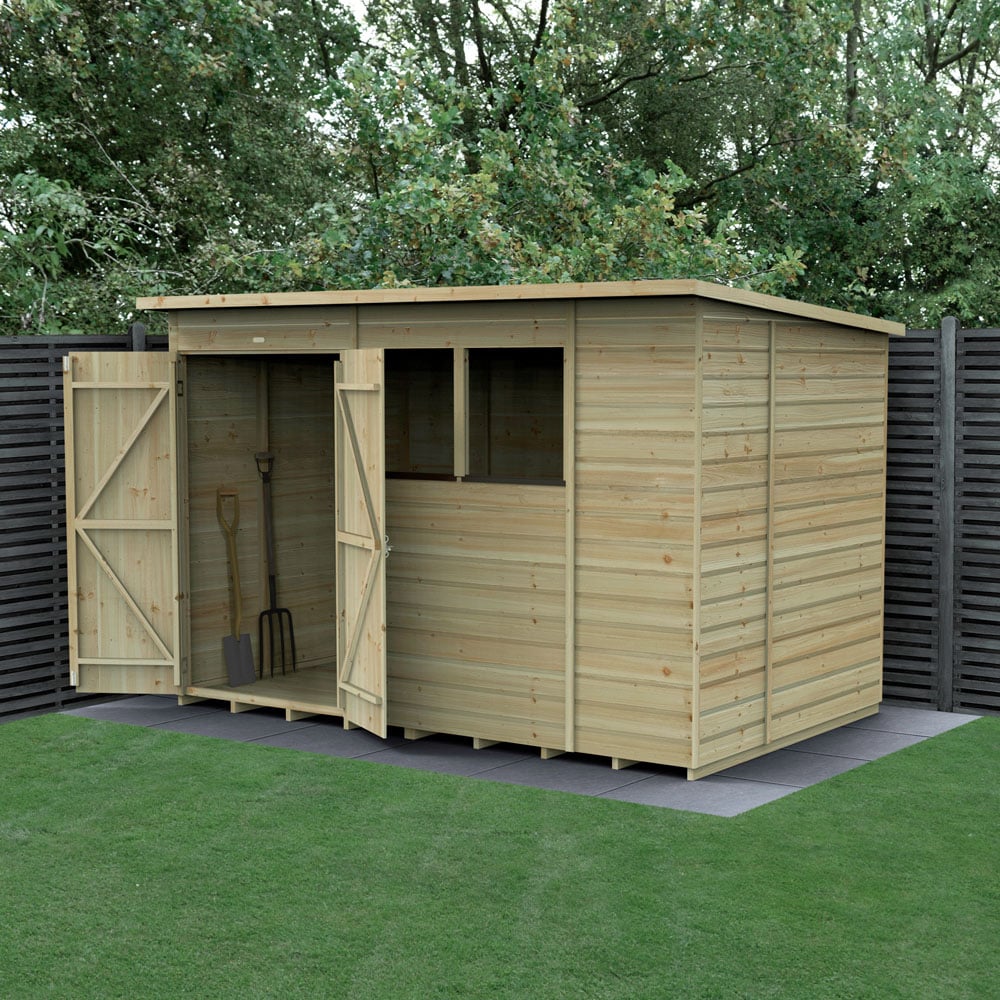 Forest Garden 10 x 6ft Beckwood Double Door 2 Window Pent Shed Image 2