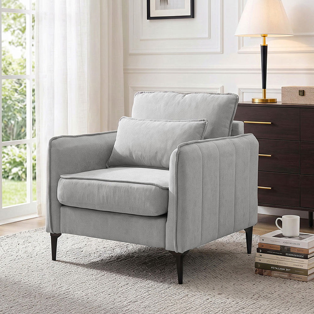 Living and Home Light Grey Chenille Sofa Chair Image 8