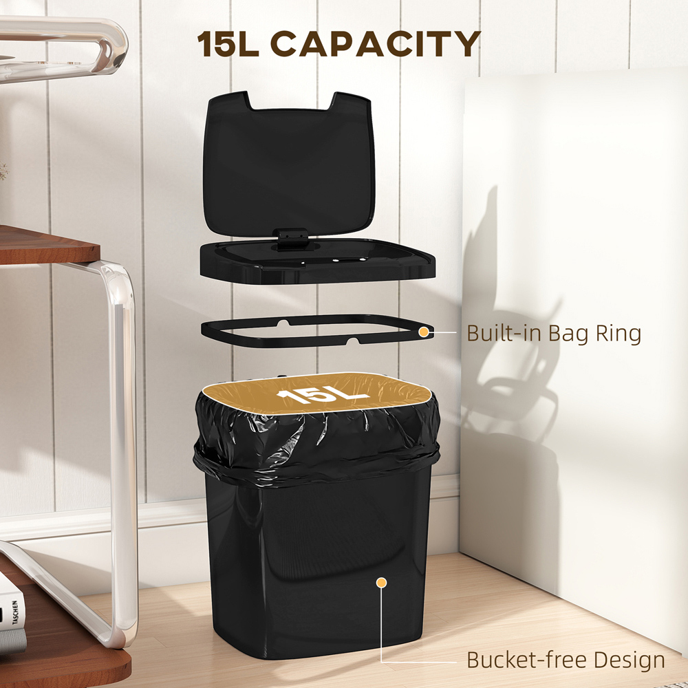 HOMCOM Black Automatic Kitchen Sensor Bin 15L Image 6