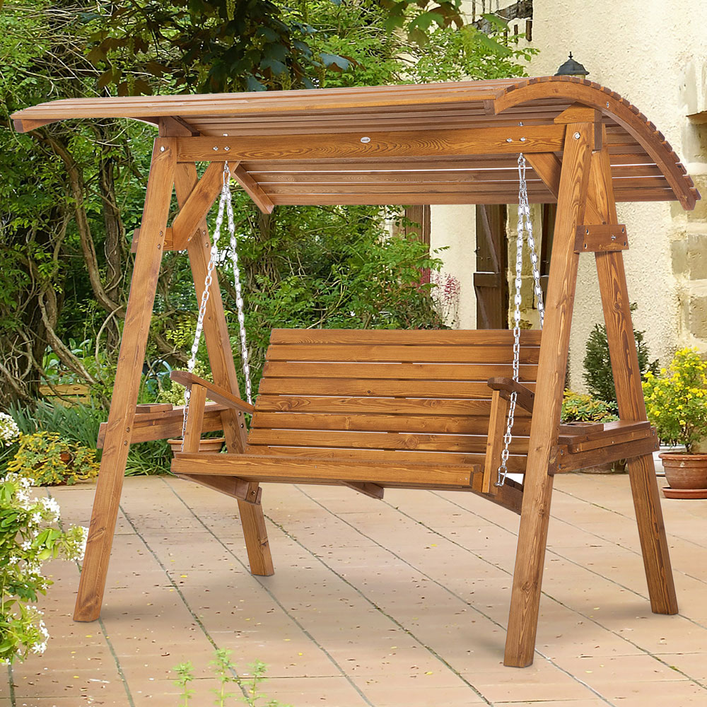 Outsunny 2 Seater Wooden Swing Chair with Canopy Image 1