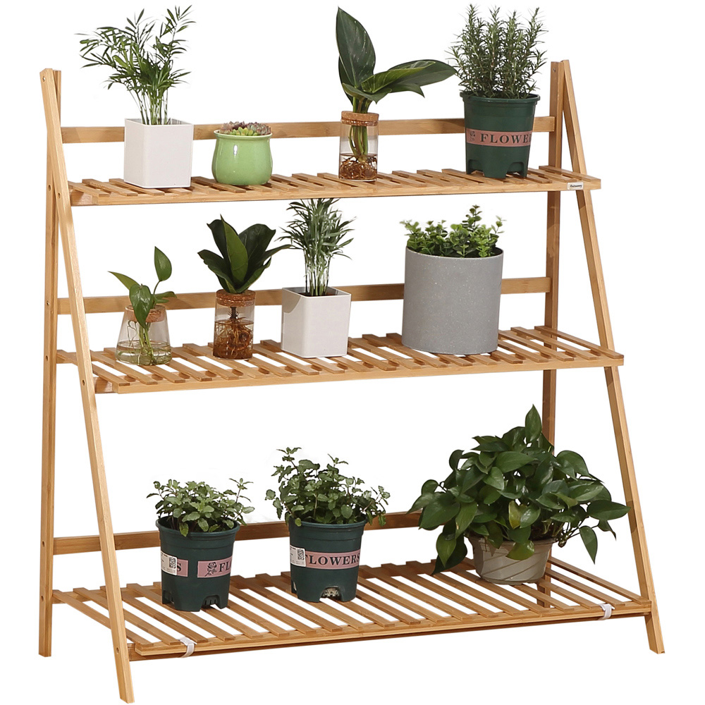 Outsunny 3-Tier Wooden Foldable Plant Stand Image 1