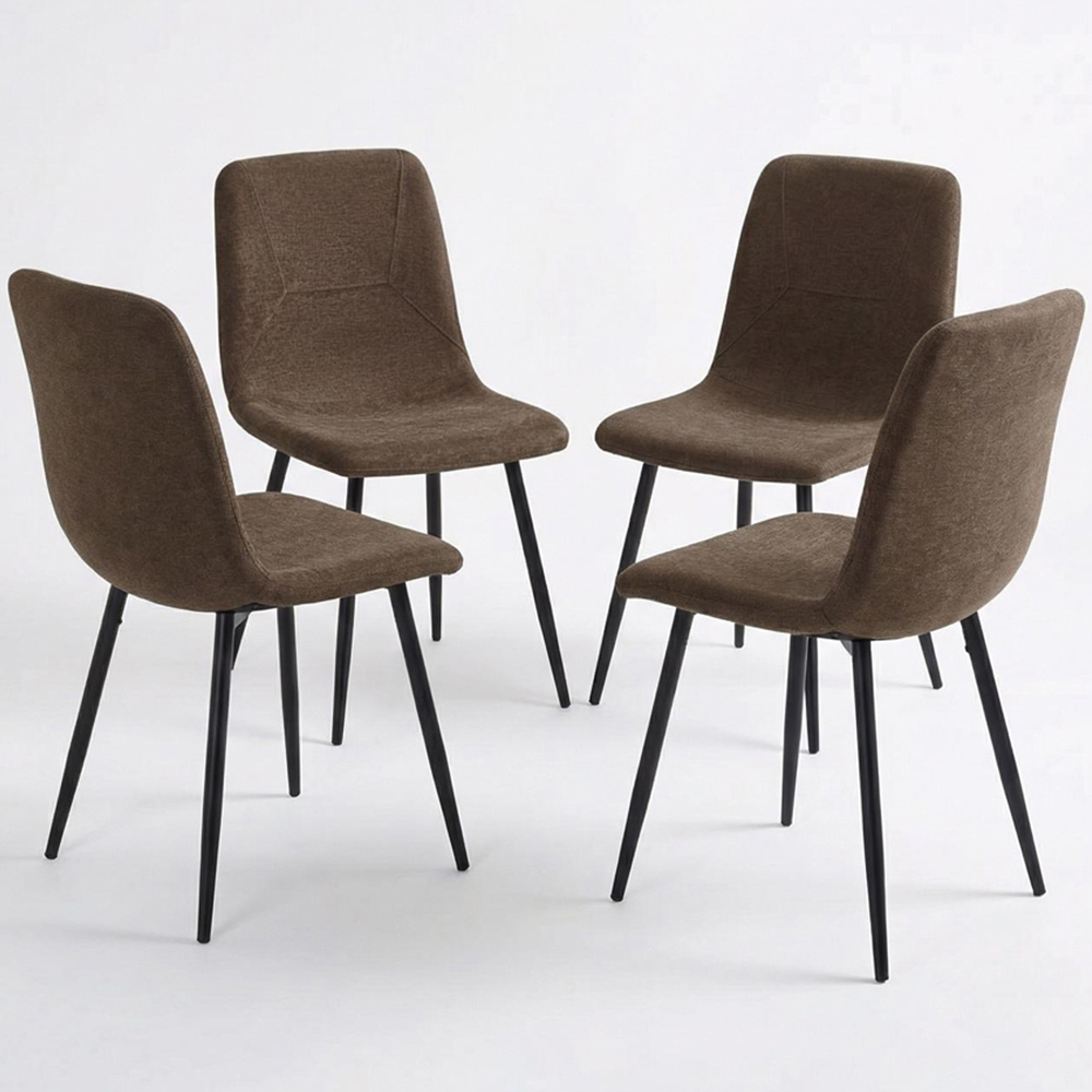 FWStyle Esme Set of 4 Dark Brown and Black Linen Upholstered Steel Frame Dining Chair Image 2