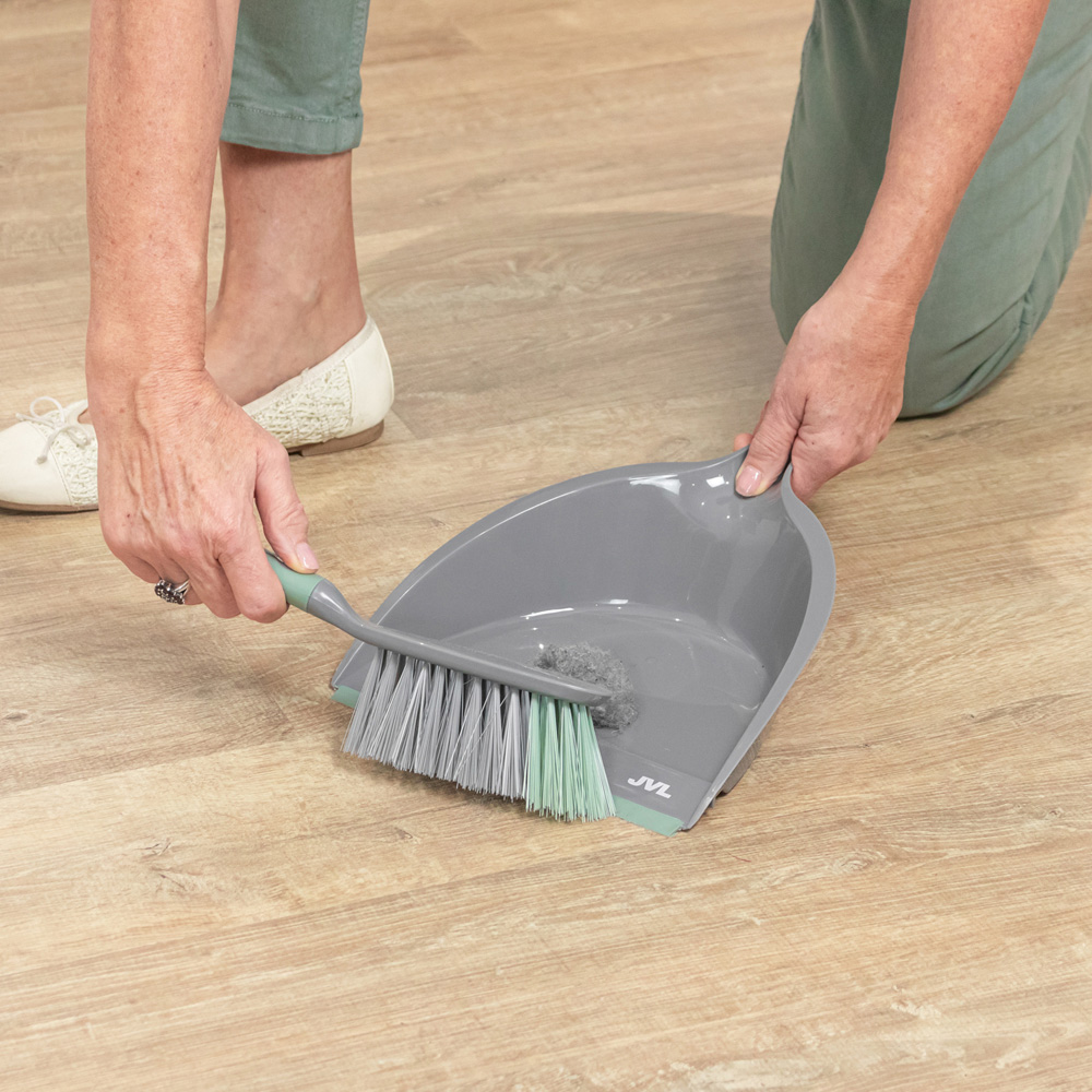 JVL Cleaning Grey Rubber Grip Dust Pan and Brush Set Image 2