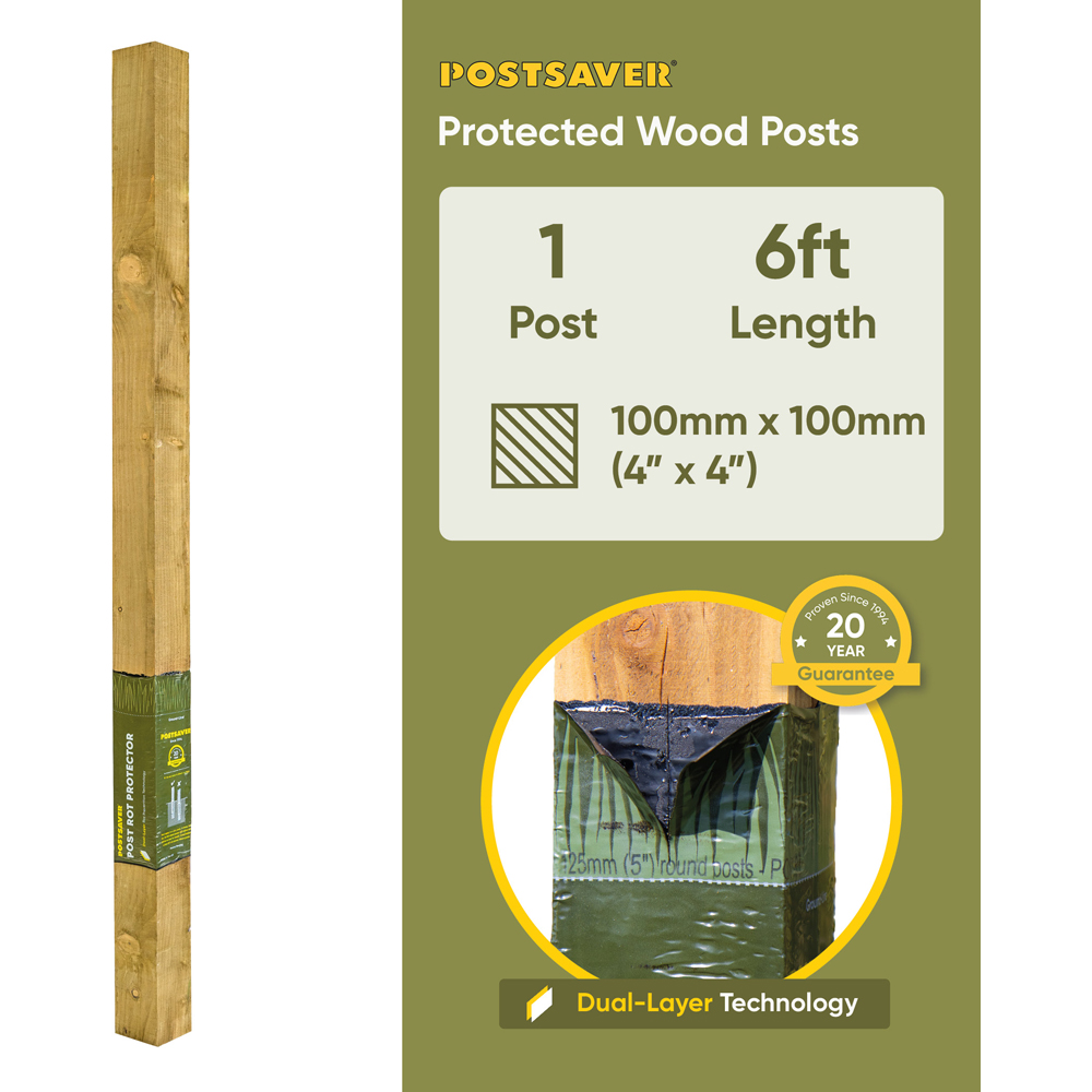 Postsaver Pro Post 4 x 4 inch UC4 Treated Wooden Fence Post 6ft Image 8