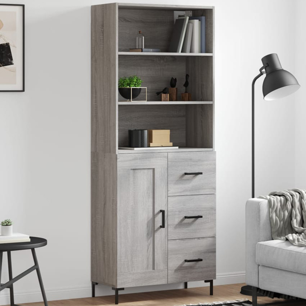 vidaXL Single Door 3 Drawer 3 Shelf Grey Sonoma Tall Highboard Image 1