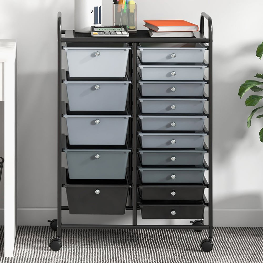 Costway 15 Drawer Grey Storage Trolley Image 2