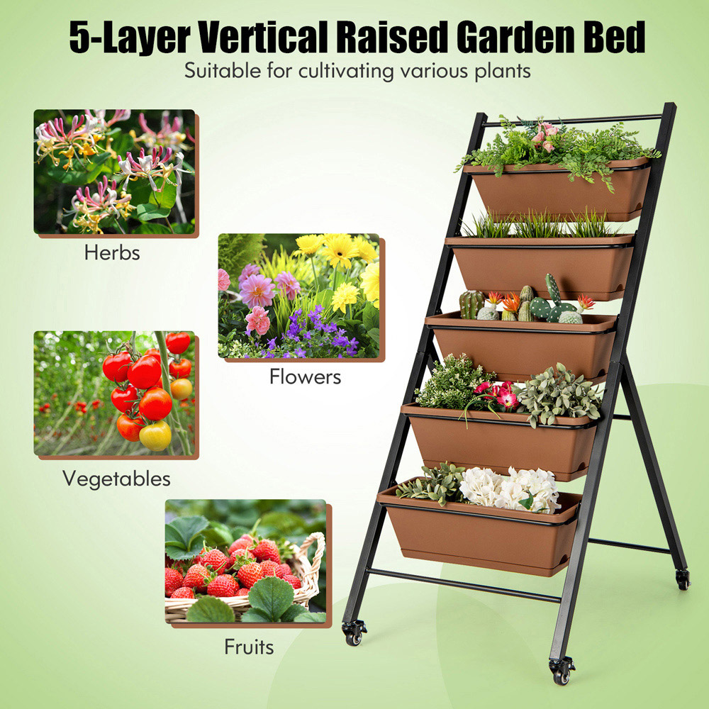 Costway 5 Layer Vertical Raised Garden Bed with Wheels and Detachable Boxes Image 6