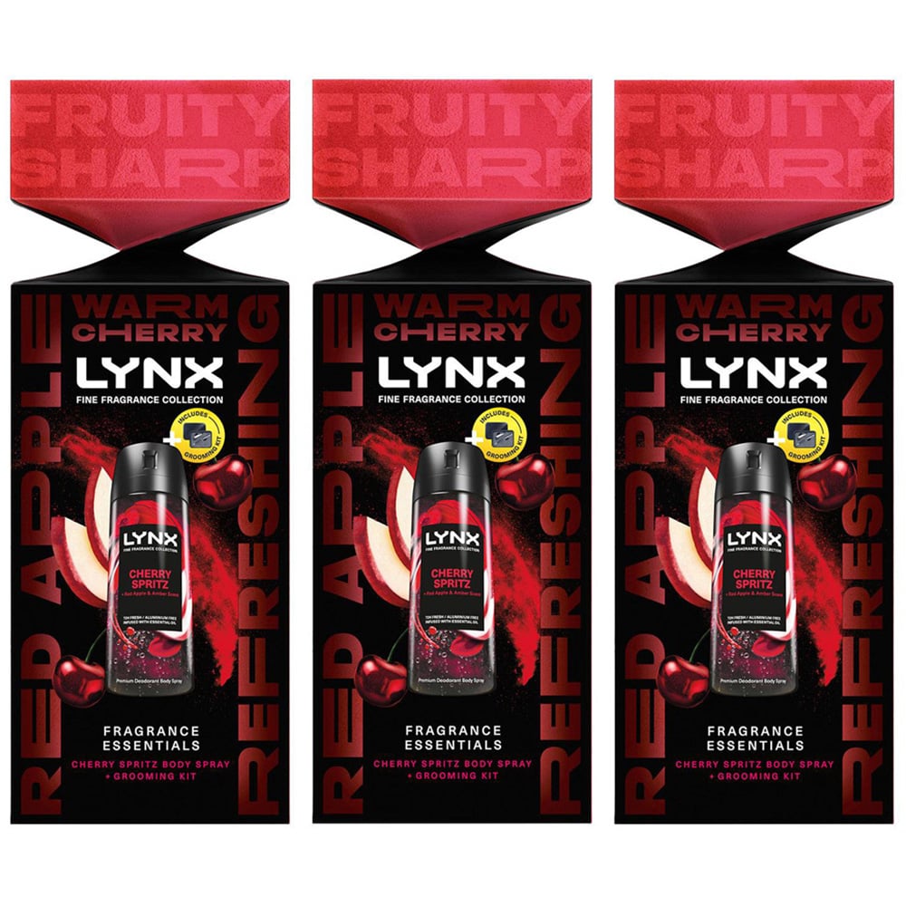 Lynx Fine Fragrance Cherry Spritz Scent Bodyspray with Grooming Kit Gift Set 3 Pack Image 1