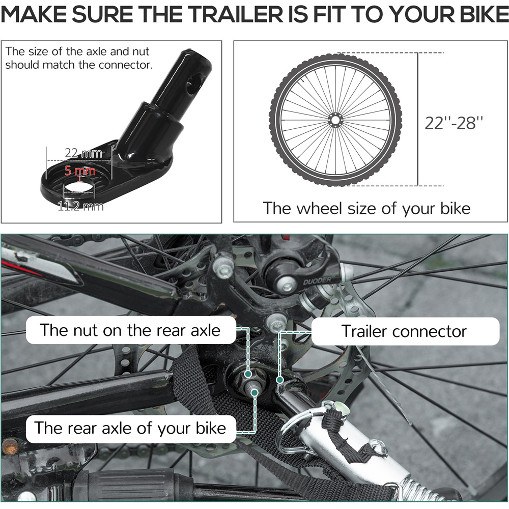 HOMCOM Black Bicycle Cargo Trailer with Suspension and 2 Wheels Image 8