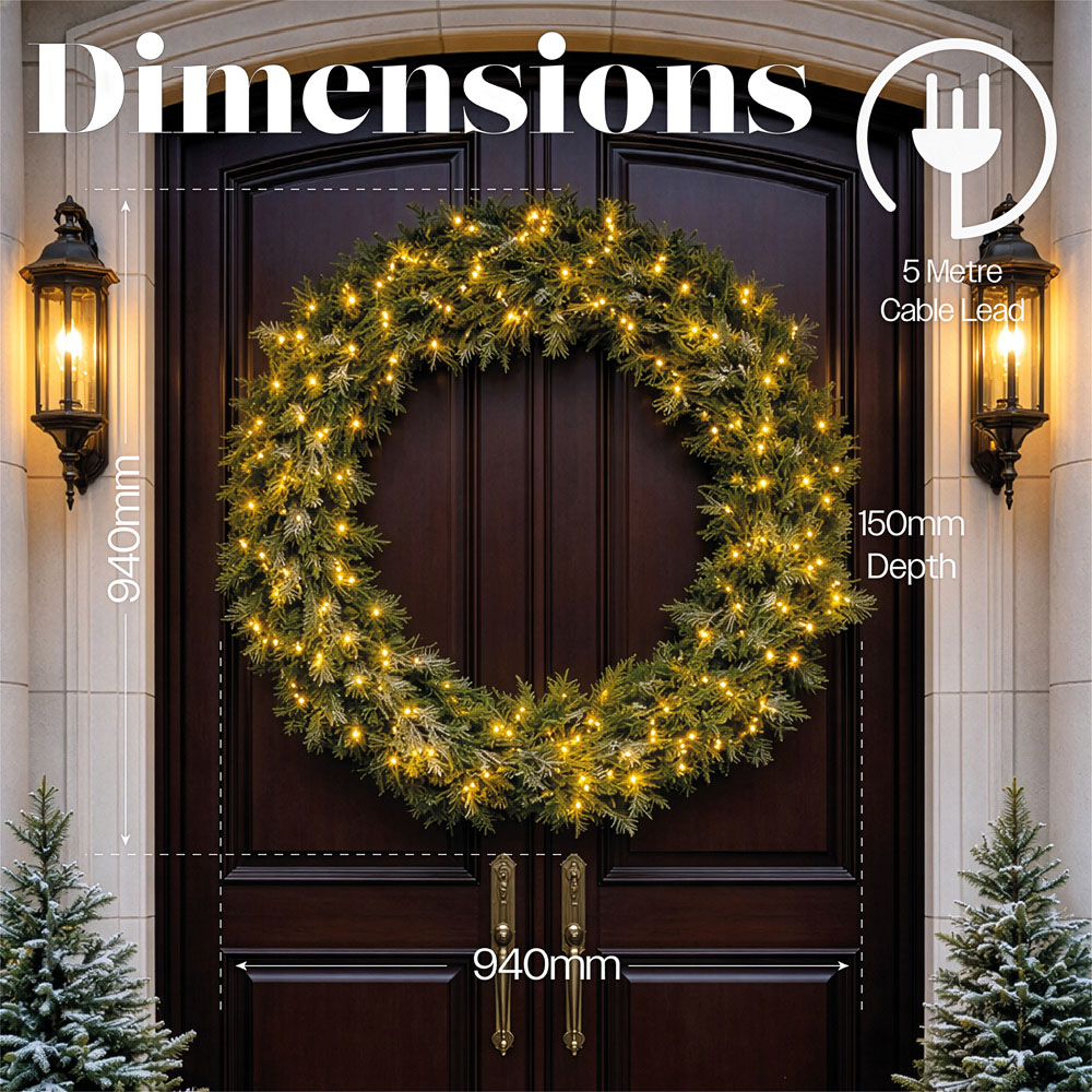 Xmas Haus 200 Warm White LED Christmas Wreath 94cm Image 8