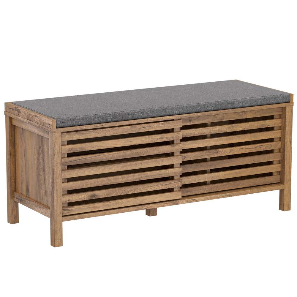 Flexi Storage Erik 2 Door Mango Wood Effect Slatted Hallway Bench with Cushion Image 2